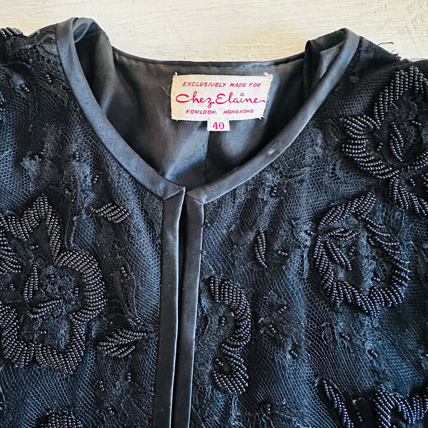 60S VINTAGE BLACK BEADED JACKET // SIZE MEDIUM