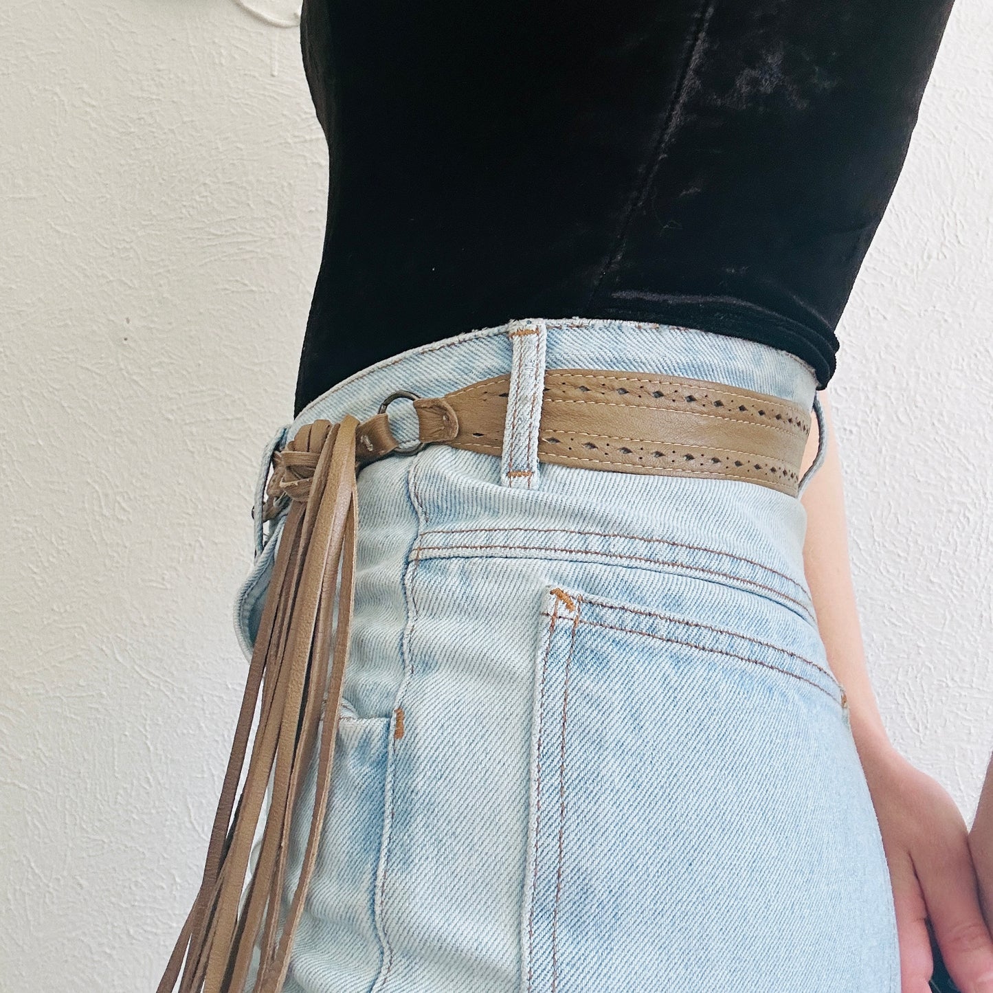 90'S VINTAGE YVES SAINT LAURENT FRINGE LEATHER BELT // SIZE SMALL