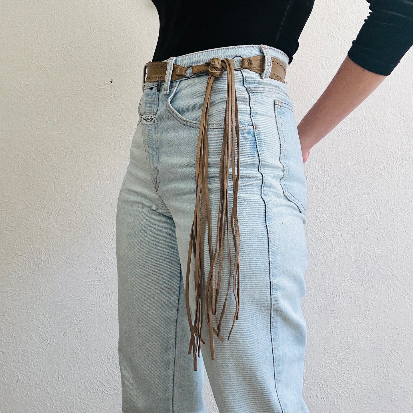 90'S VINTAGE YVES SAINT LAURENT FRINGE LEATHER BELT // SIZE SMALL