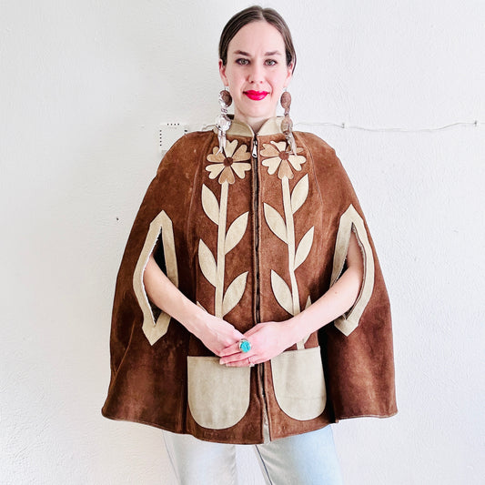 60'S VINTAGE SUEDE MEXICAN SHERPA CAPE // ONE SIZE