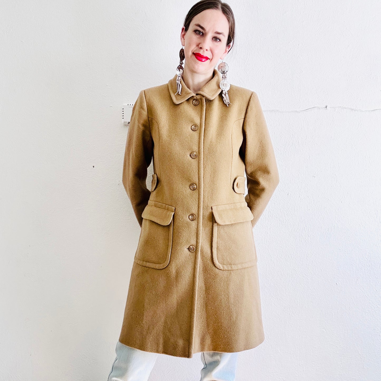 90'S VINTAGE WOOL TRENCH COAT JACKET // SIZE MEDIUM