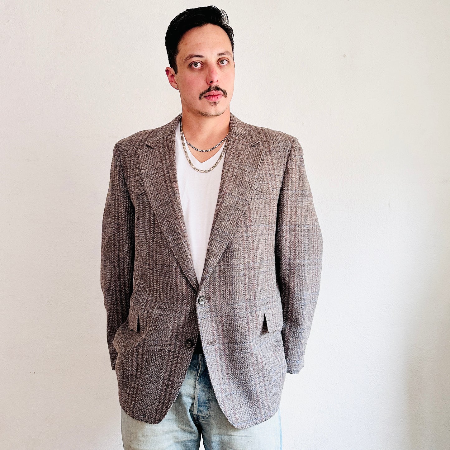 80’S VINTAGE GRAY TEXTURED WOOL WESTERN BLAZER // SIZE 46R