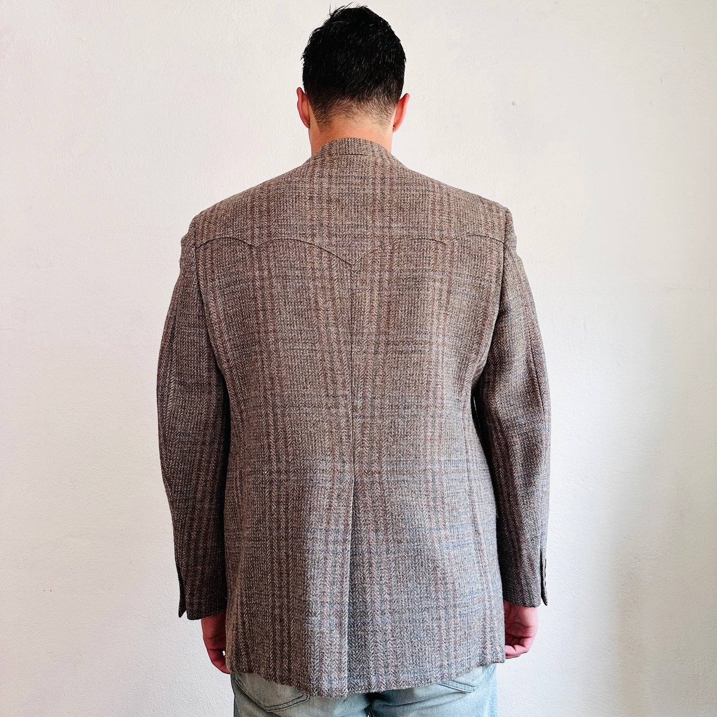 80’S VINTAGE GRAY TEXTURED WOOL WESTERN BLAZER // SIZE 46R