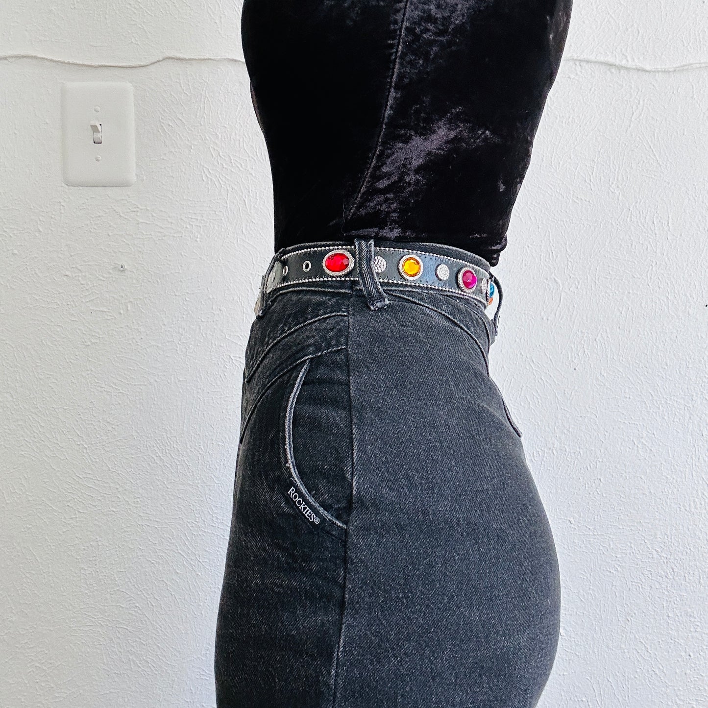 50'S VINTAGE WESTERN BEJEWELED BELT // SIZE XSMALL