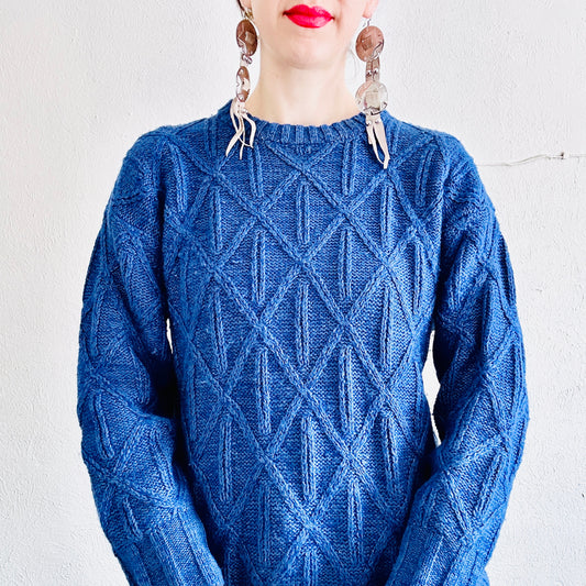 80'S VINTAGE BLUE SILK WOOL SWEATER // SIZE MEDIUM
