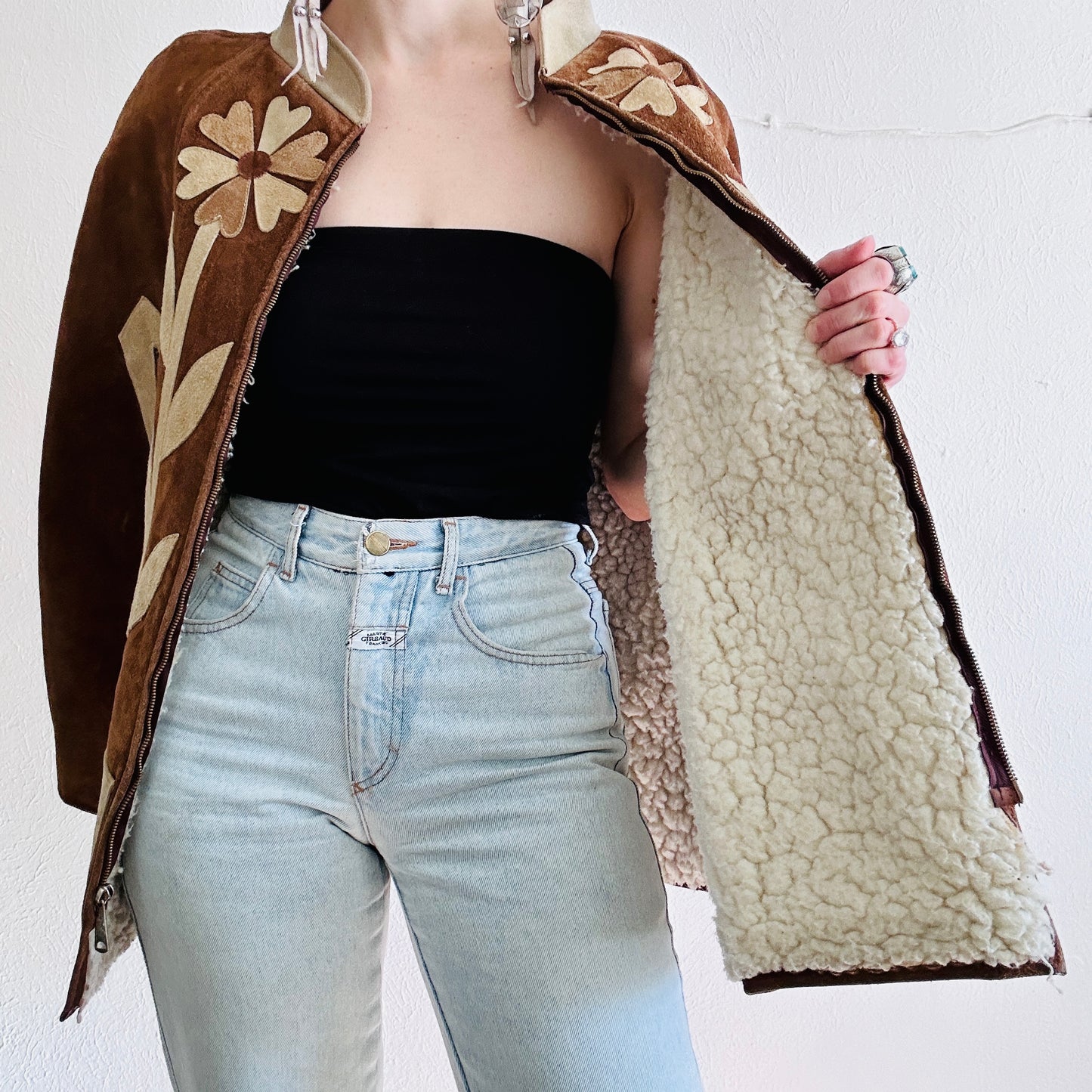 60'S VINTAGE SUEDE MEXICAN SHERPA CAPE // ONE SIZE