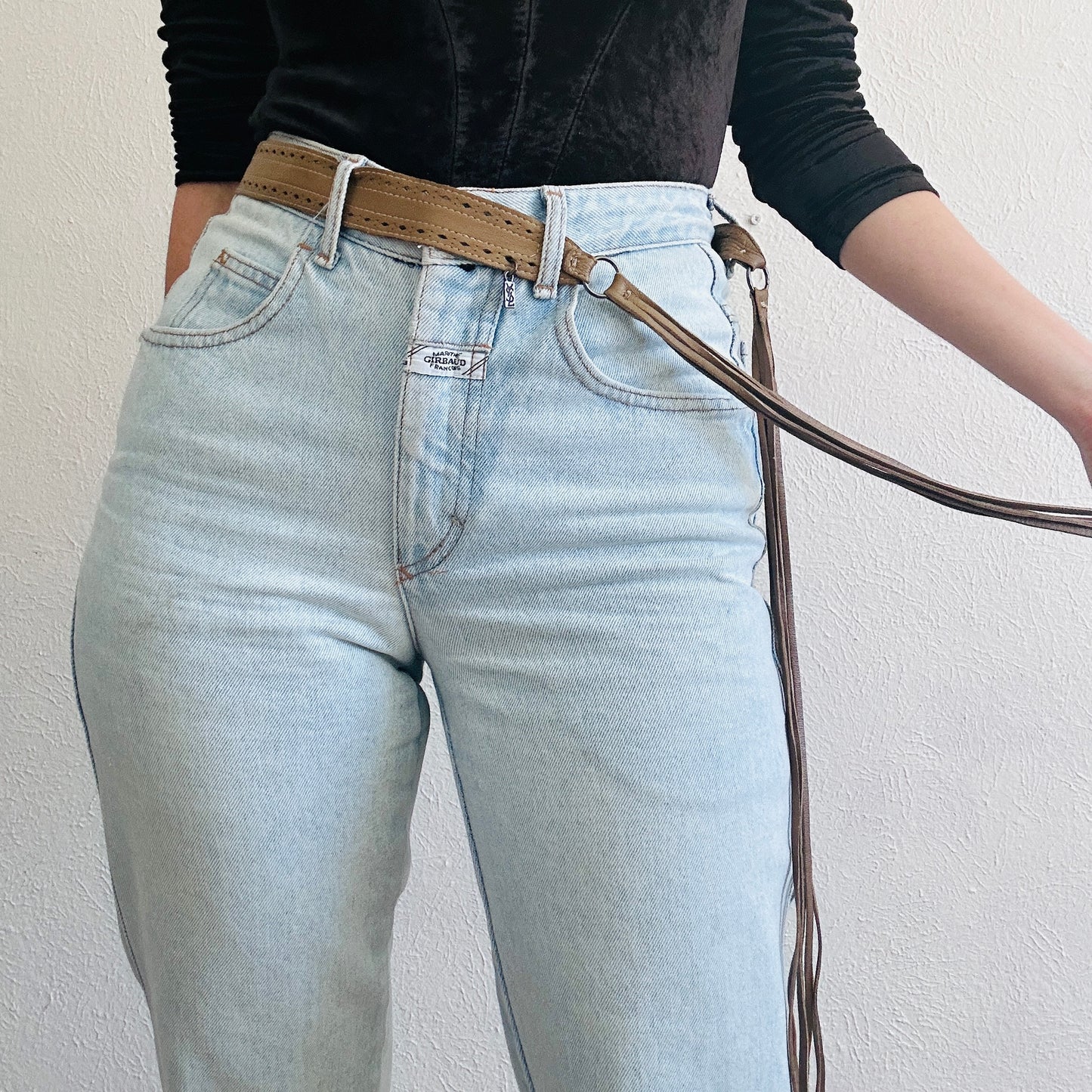 90'S VINTAGE YVES SAINT LAURENT FRINGE LEATHER BELT // SIZE SMALL