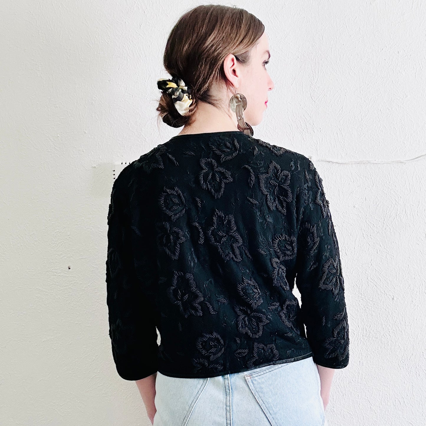 60S VINTAGE BLACK BEADED JACKET // SIZE MEDIUM