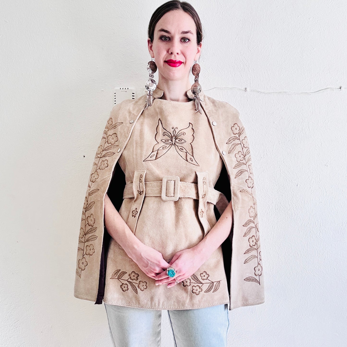 60'S VINTAGE SUEDE MEXICAN CAPE // ONE SIZE