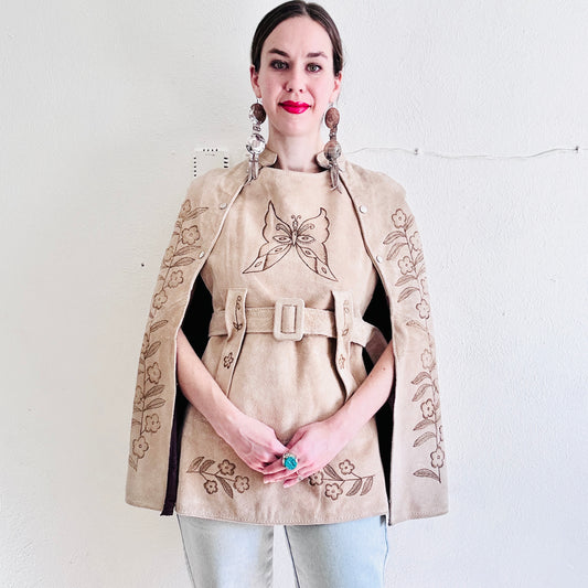 60'S VINTAGE SUEDE MEXICAN CAPE // ONE SIZE