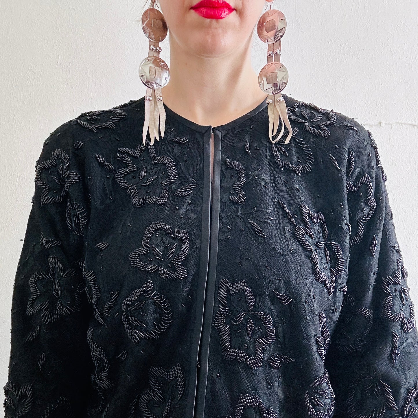 60S VINTAGE BLACK BEADED JACKET // SIZE MEDIUM