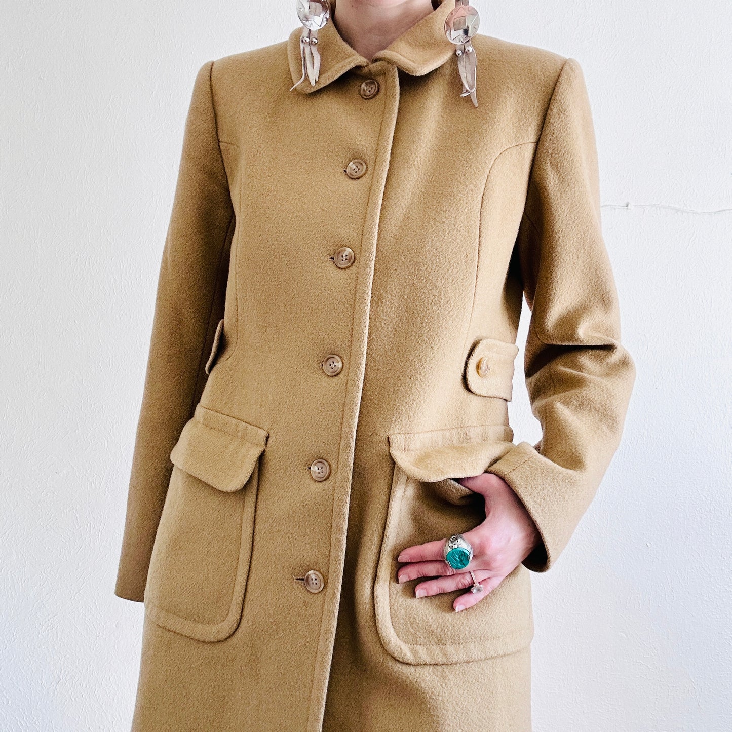 90'S VINTAGE WOOL TRENCH COAT JACKET // SIZE MEDIUM