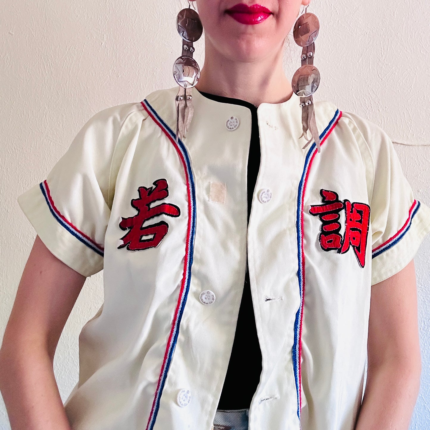 70S VINTAGE JAPANESE BASEBALL JERSEY TOP // SIZE MEDIUM