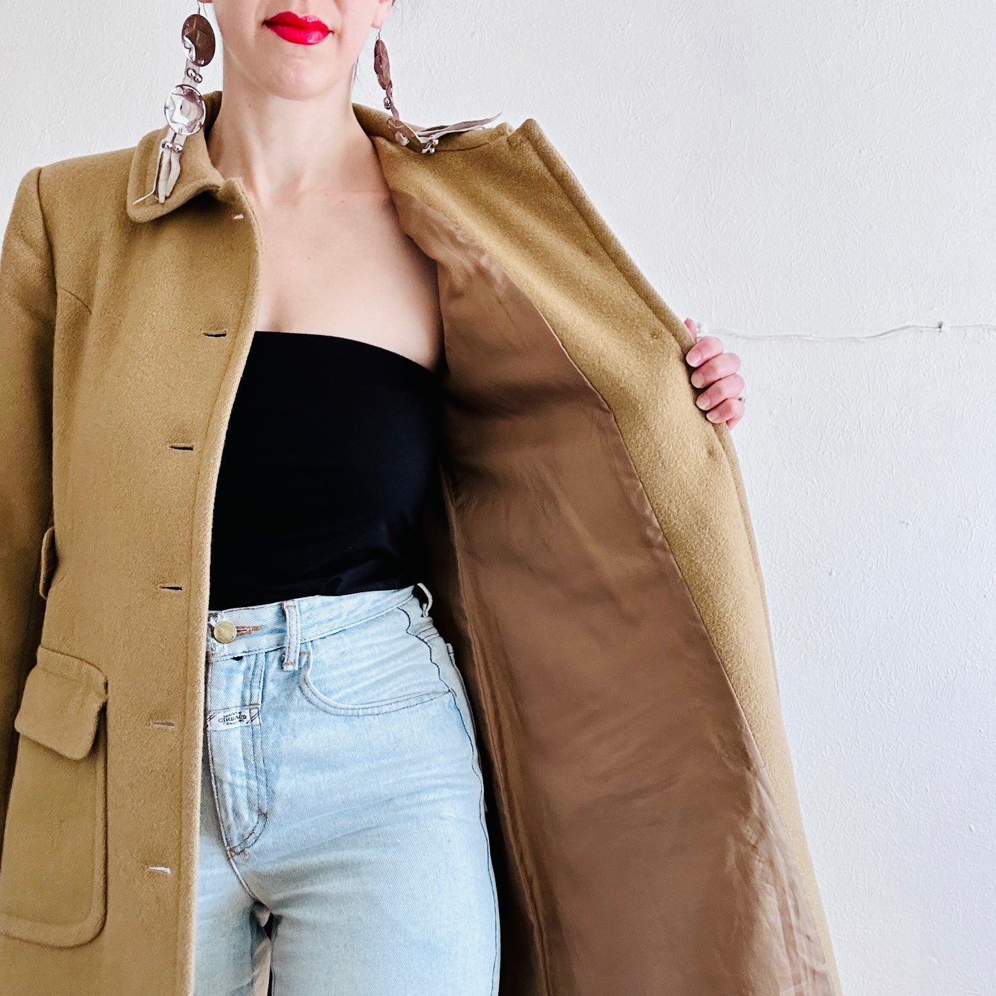 90'S VINTAGE WOOL TRENCH COAT JACKET // SIZE MEDIUM