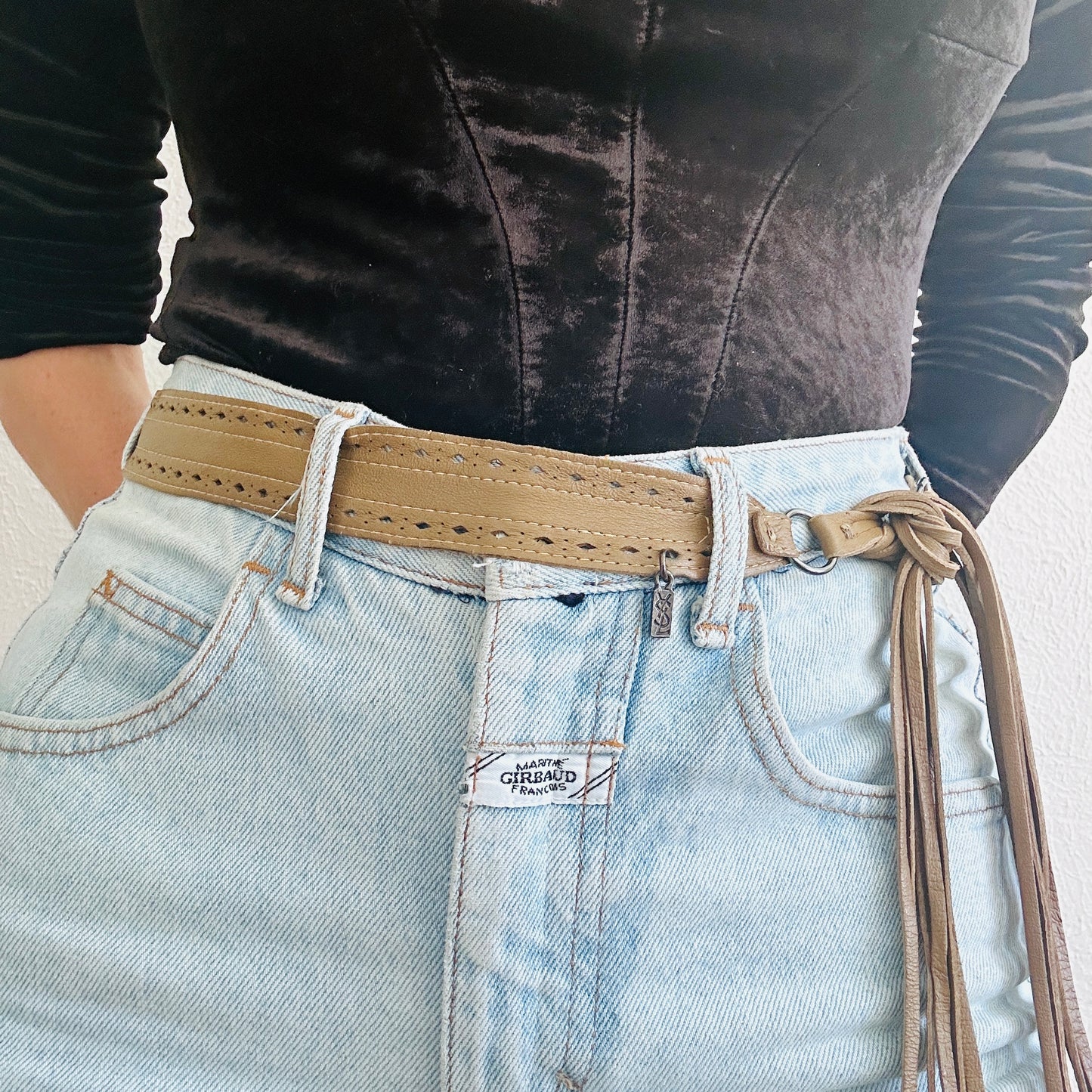 90'S VINTAGE YVES SAINT LAURENT FRINGE LEATHER BELT // SIZE SMALL