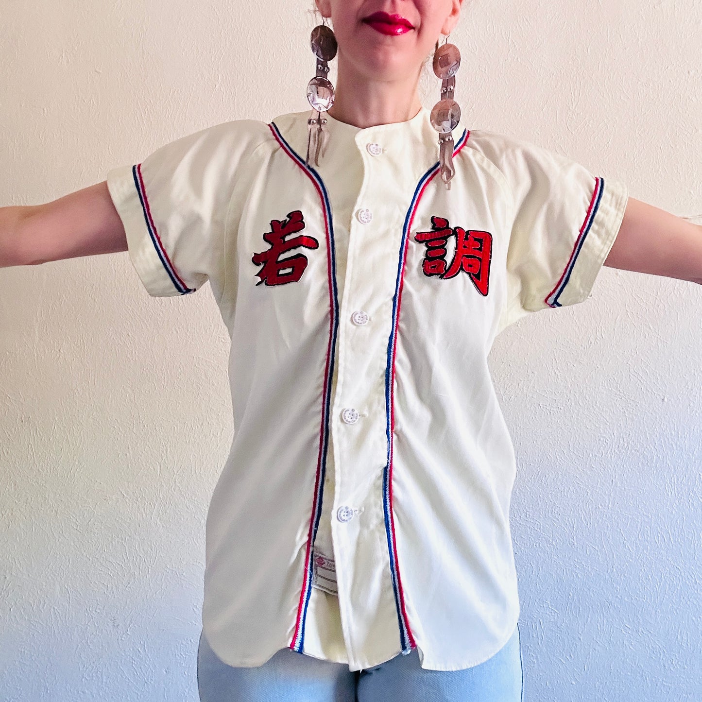 70S VINTAGE JAPANESE BASEBALL JERSEY TOP // SIZE MEDIUM