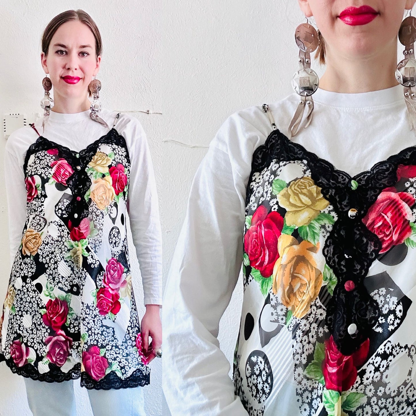 90'S VINTAGE FLORAL SLIP DRESS // SIZE MEDIUM