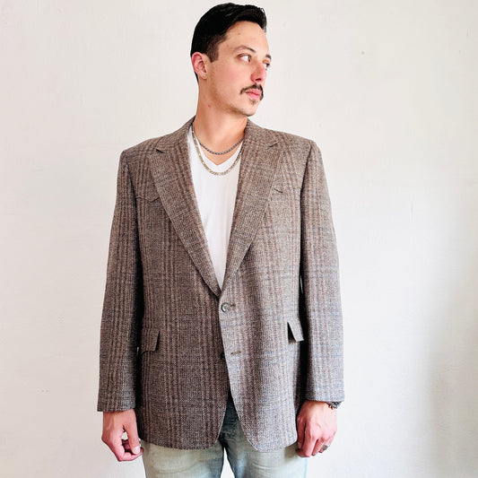 80’S VINTAGE GRAY TEXTURED WOOL WESTERN BLAZER // SIZE 46R