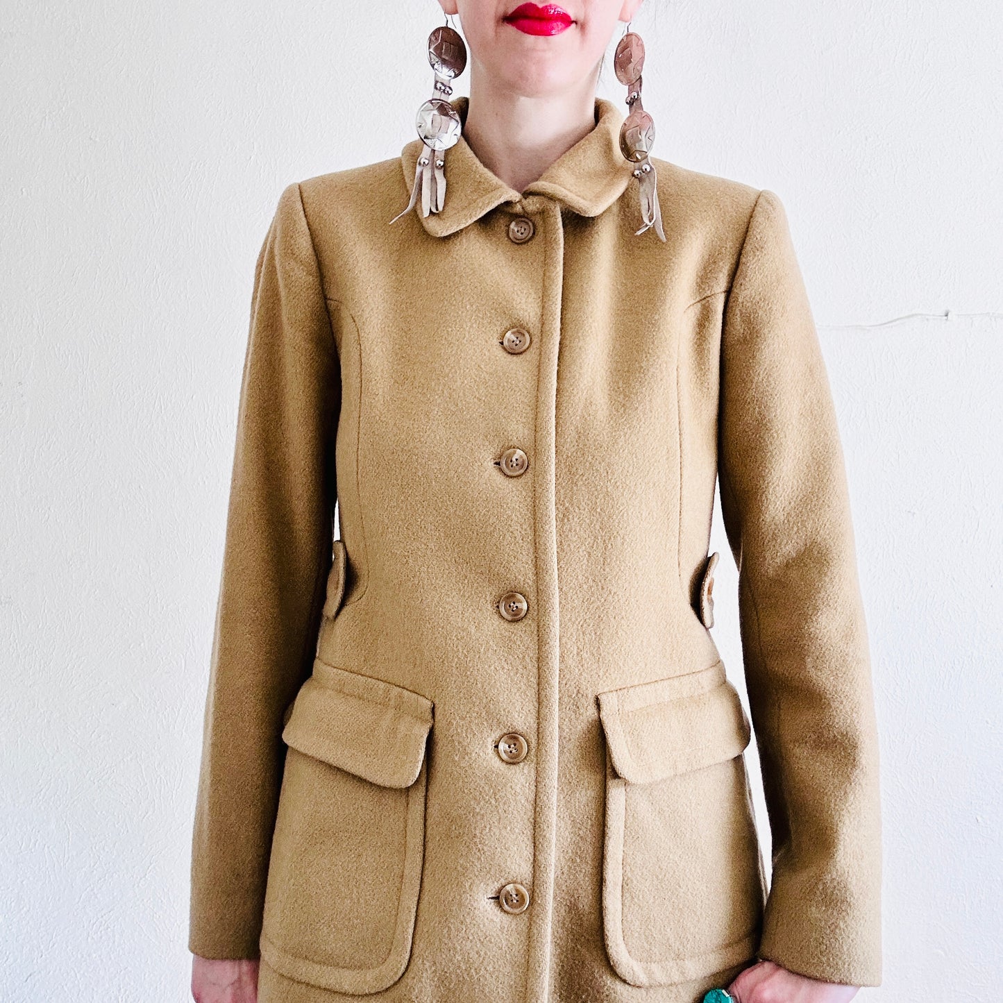 90'S VINTAGE WOOL TRENCH COAT JACKET // SIZE MEDIUM