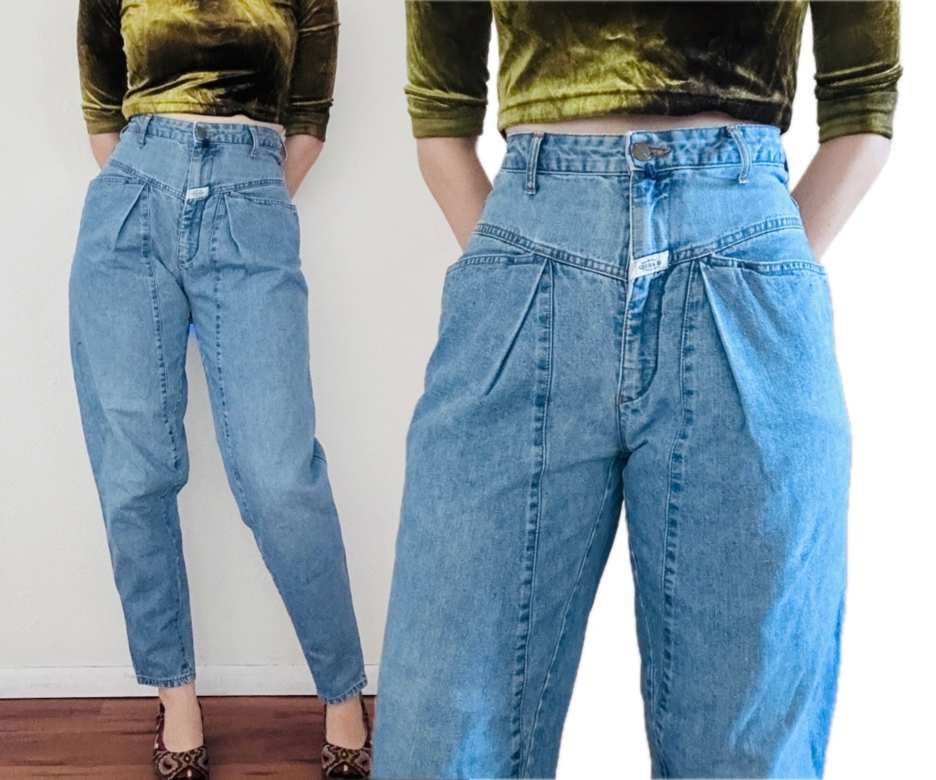 80'S VINTAGE GIRBAUD PLEATED TAPERED JEANS // WAIST SIZE 26