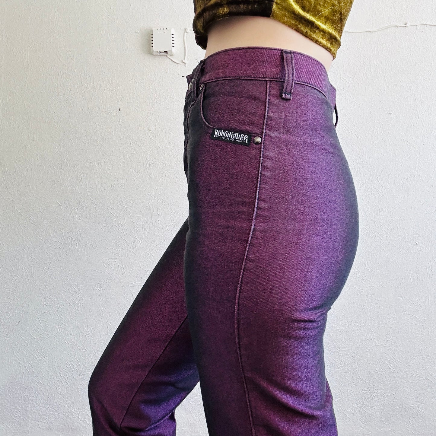 90'S VINTAGE ROUGHRIDER METALLIC JEANS // WAIST SIZE 26