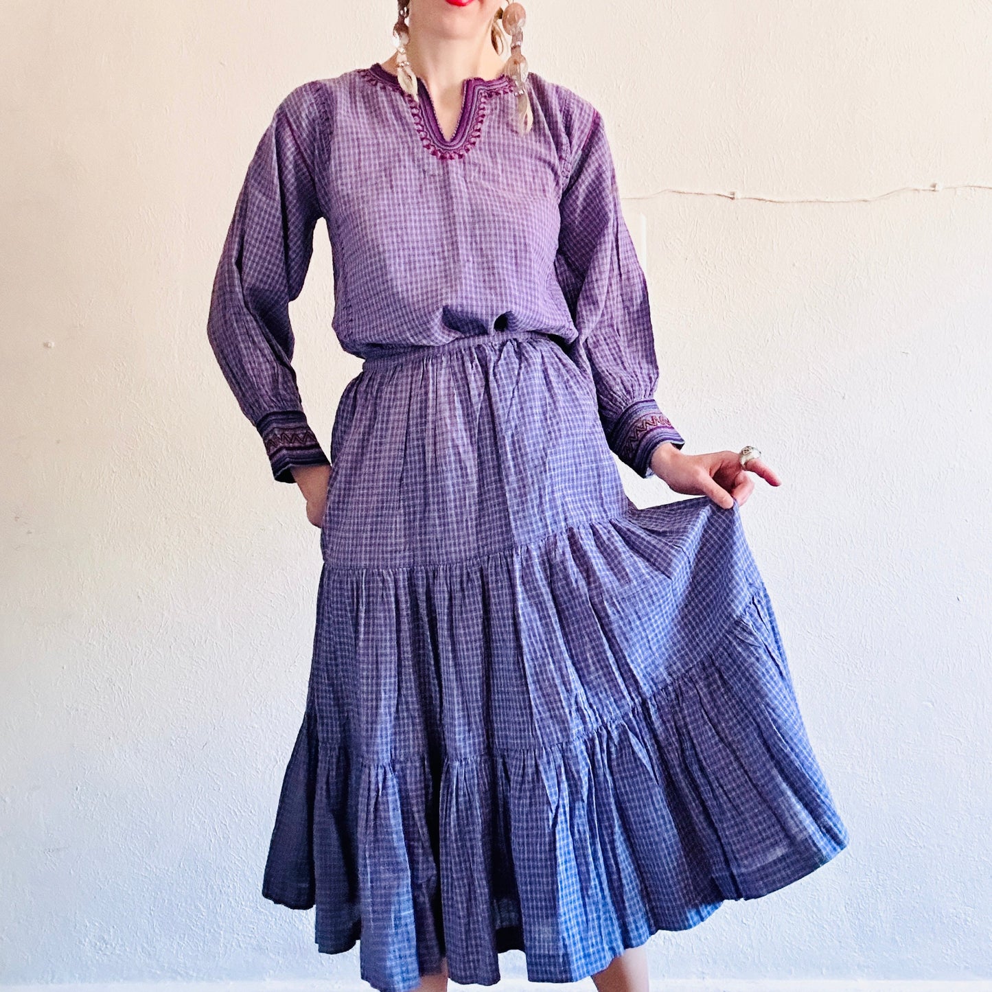 80'S VINTAGE EMBROIDERED PRAIRIE SKIRT SET // SIZE SMALL