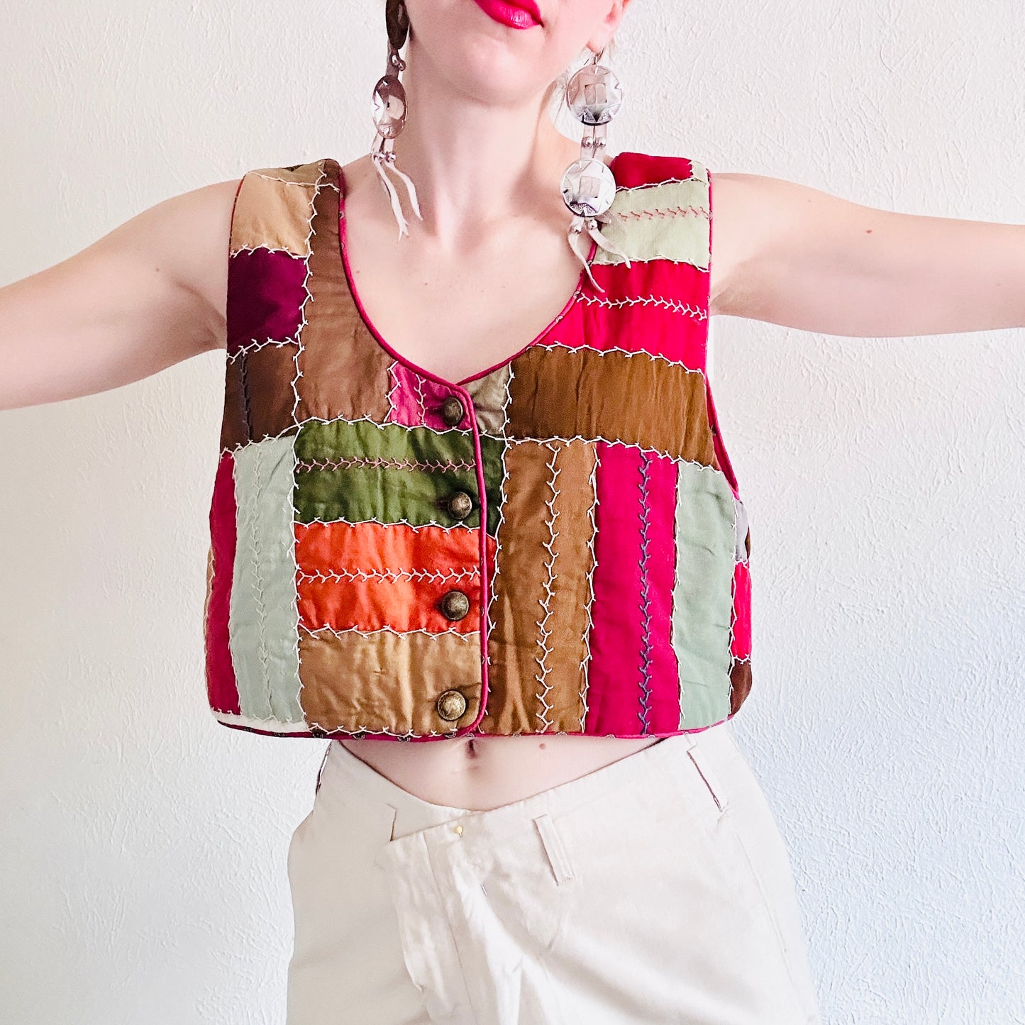 ANTIQUE SILK CRAZY QUILT VEST // SIZE LARGE