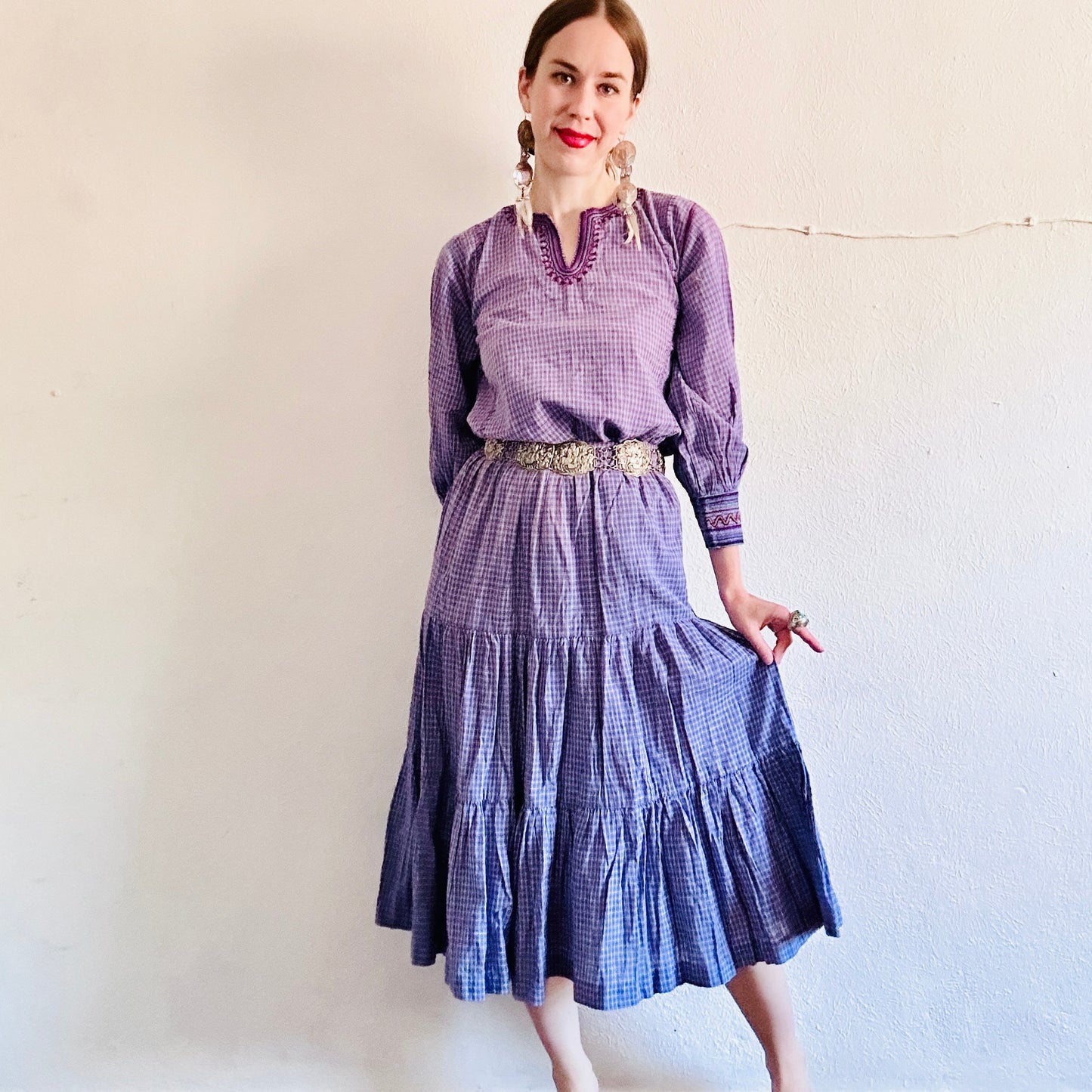 80'S VINTAGE EMBROIDERED PRAIRIE SKIRT SET // SIZE SMALL