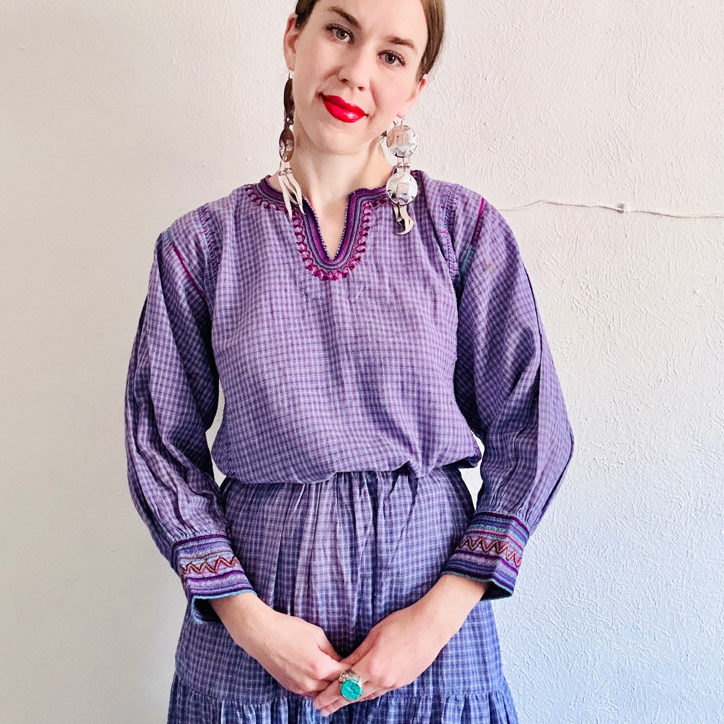 80'S VINTAGE EMBROIDERED PRAIRIE SKIRT SET // SIZE SMALL