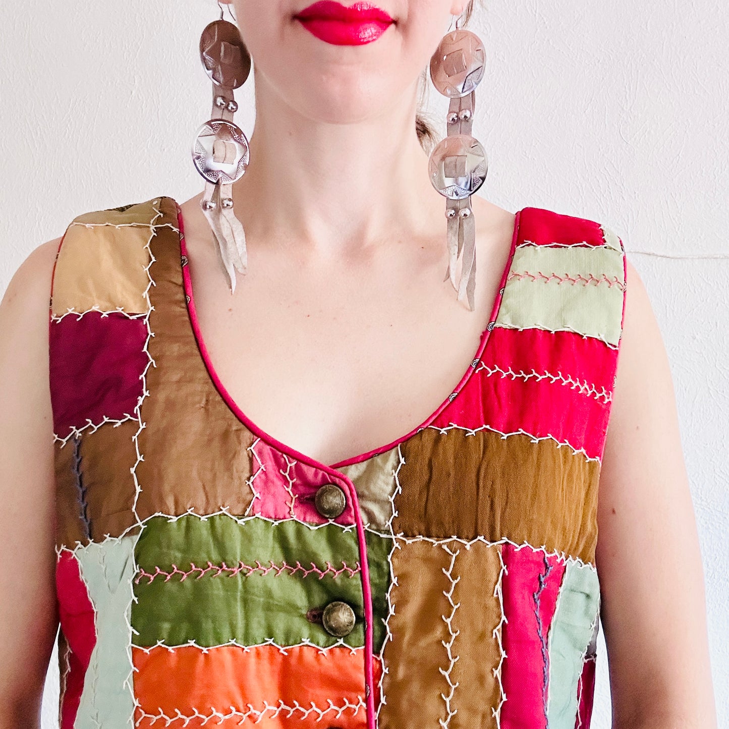 ANTIQUE SILK CRAZY QUILT VEST // SIZE LARGE