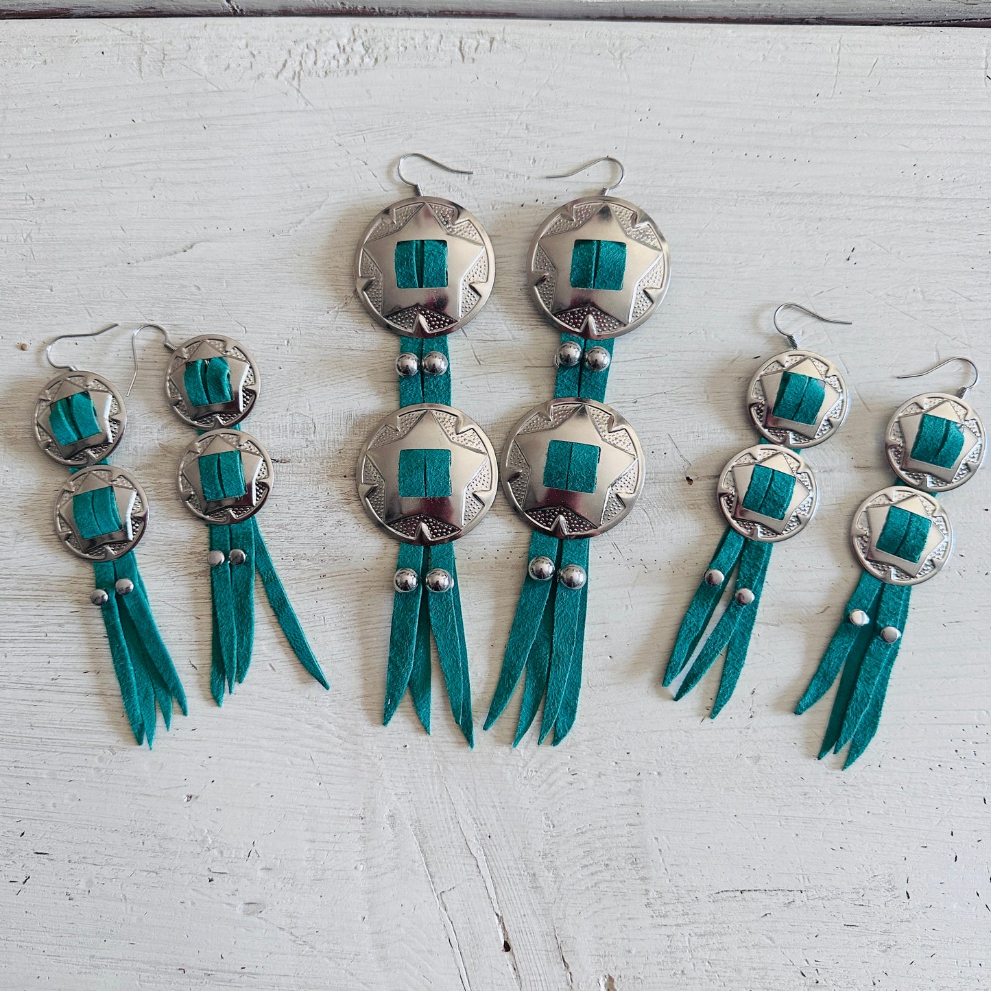 SDCV ORIGINAL HANDCRAFTED LARGE CONCHO EARRINGS // TURQUOISE