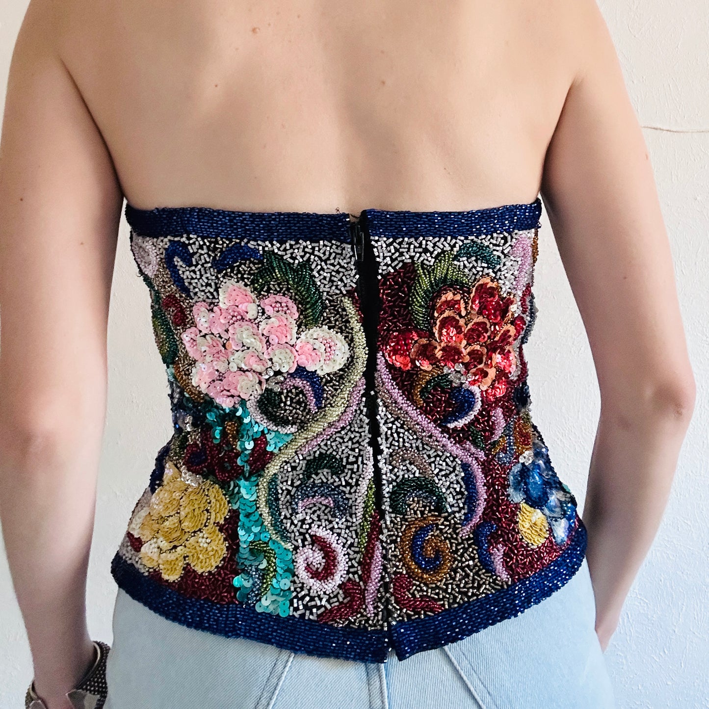 80S VINTAGE BEADED BUSTIER TOP // SIZE MEDIUM