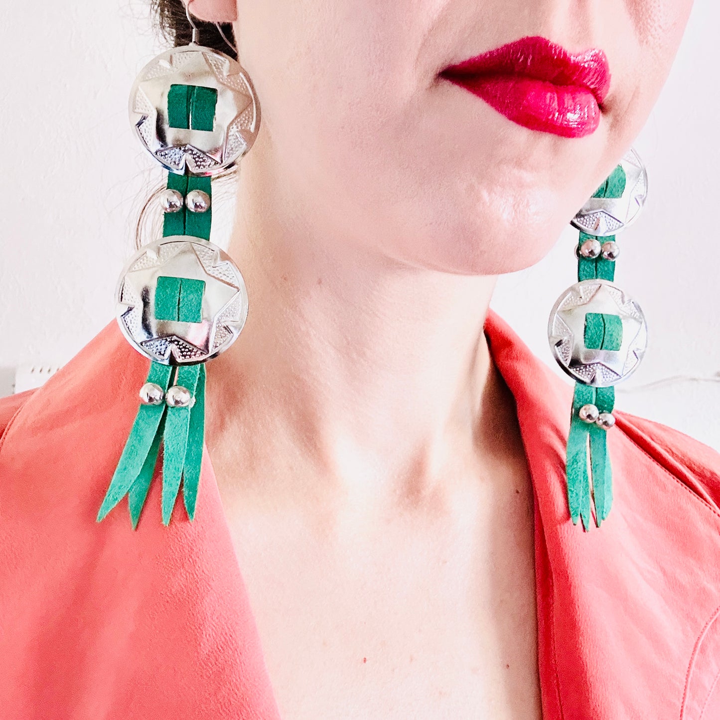 SDCV ORIGINAL HANDCRAFTED LARGE CONCHO EARRINGS // TURQUOISE