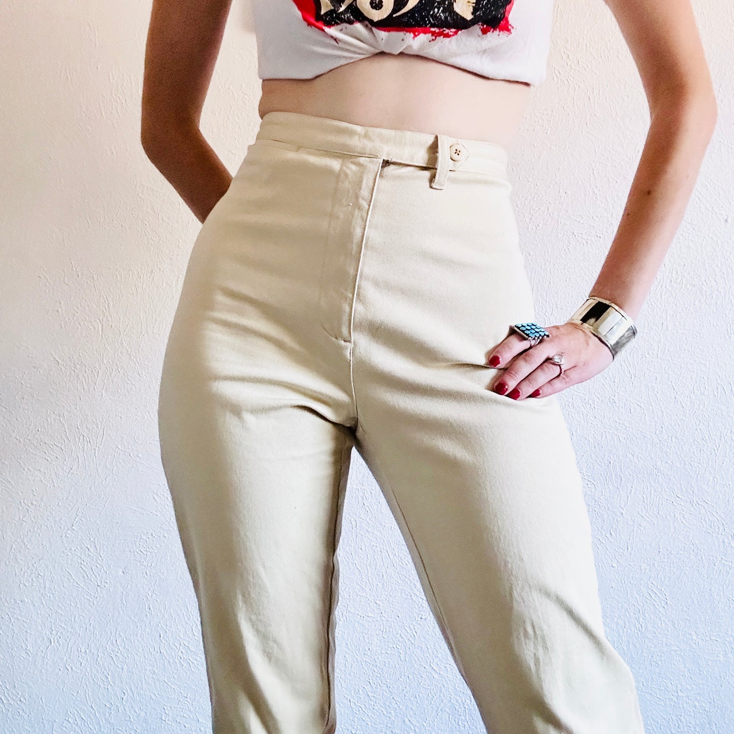90’S VINTAGE TAN COTTON PANTS // WAIST SIZE 25