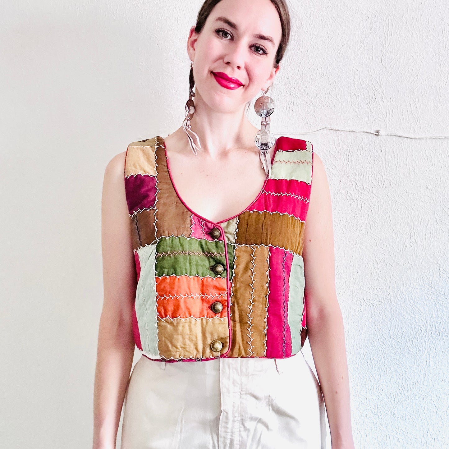 ANTIQUE SILK CRAZY QUILT VEST // SIZE LARGE