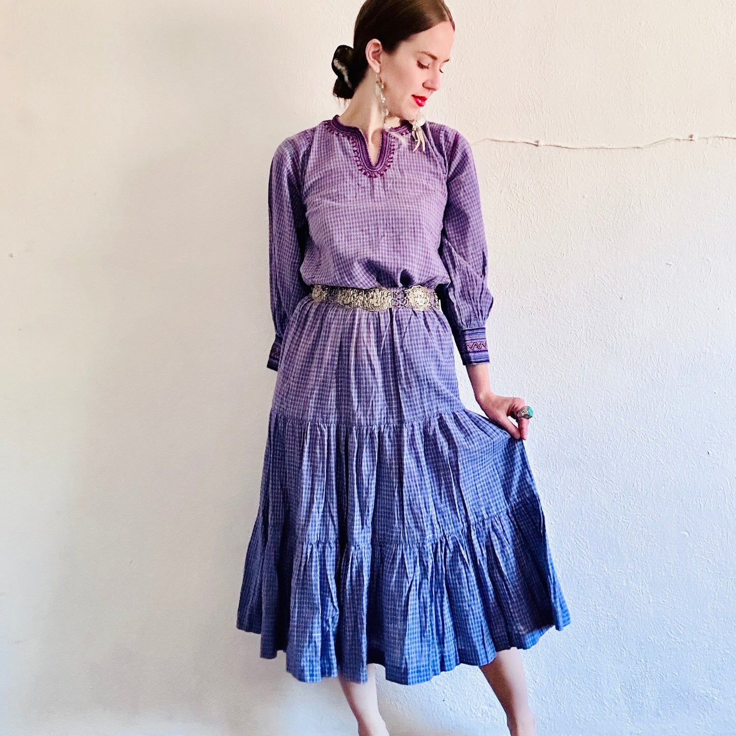 80'S VINTAGE EMBROIDERED PRAIRIE SKIRT SET // SIZE SMALL