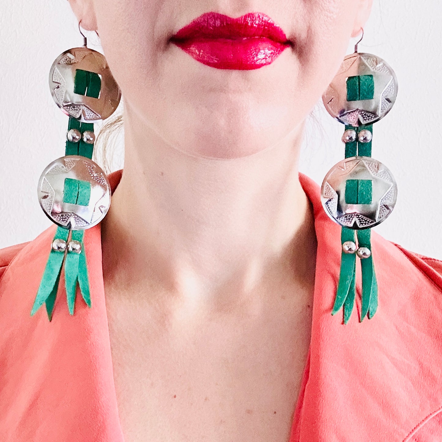 SDCV ORIGINAL HANDCRAFTED LARGE CONCHO EARRINGS // TURQUOISE