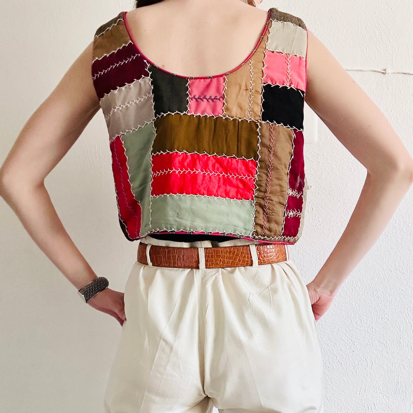 ANTIQUE SILK CRAZY QUILT VEST // SIZE LARGE