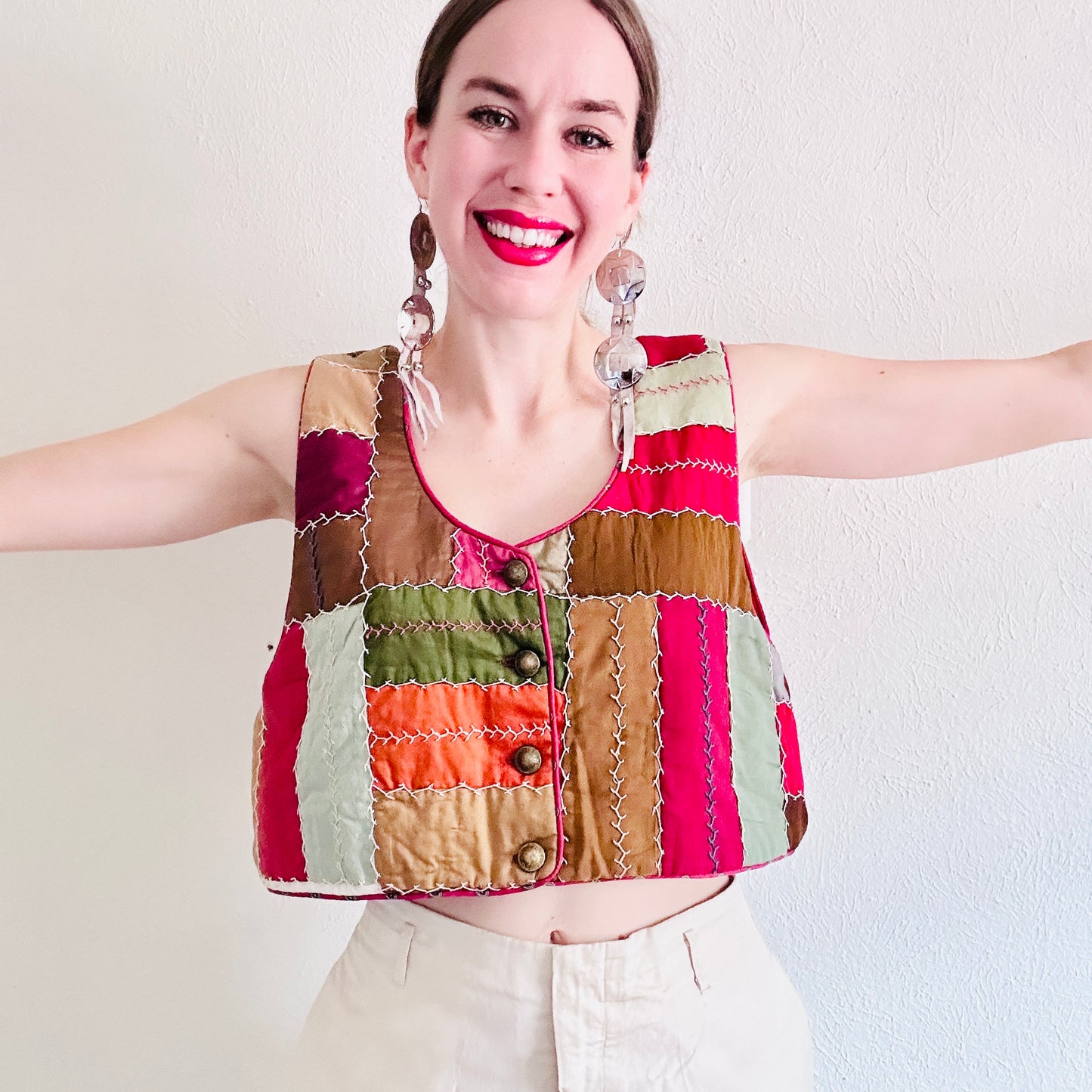 ANTIQUE SILK CRAZY QUILT VEST // SIZE LARGE