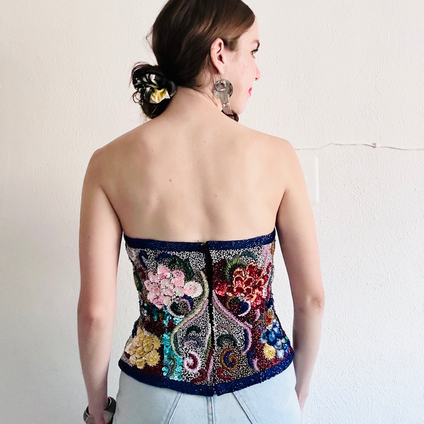 80S VINTAGE BEADED BUSTIER TOP // SIZE MEDIUM