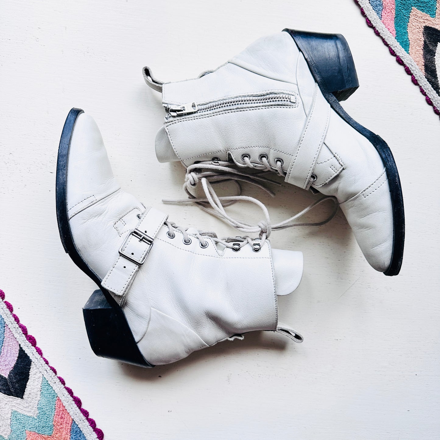 ALL SAINTS KATY WHITE LEATHER BOOTS // SIZE 6.5