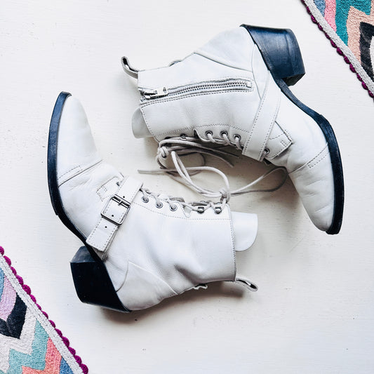 ALL SAINTS KATY WHITE LEATHER BOOTS  // SIZE 6.5