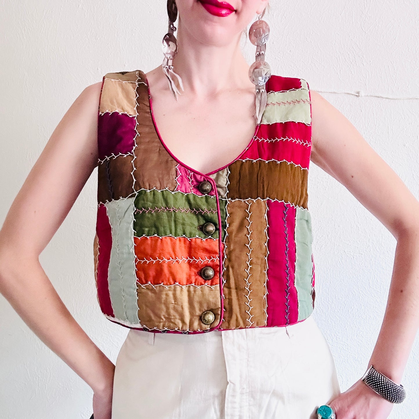 ANTIQUE SILK CRAZY QUILT VEST // SIZE LARGE
