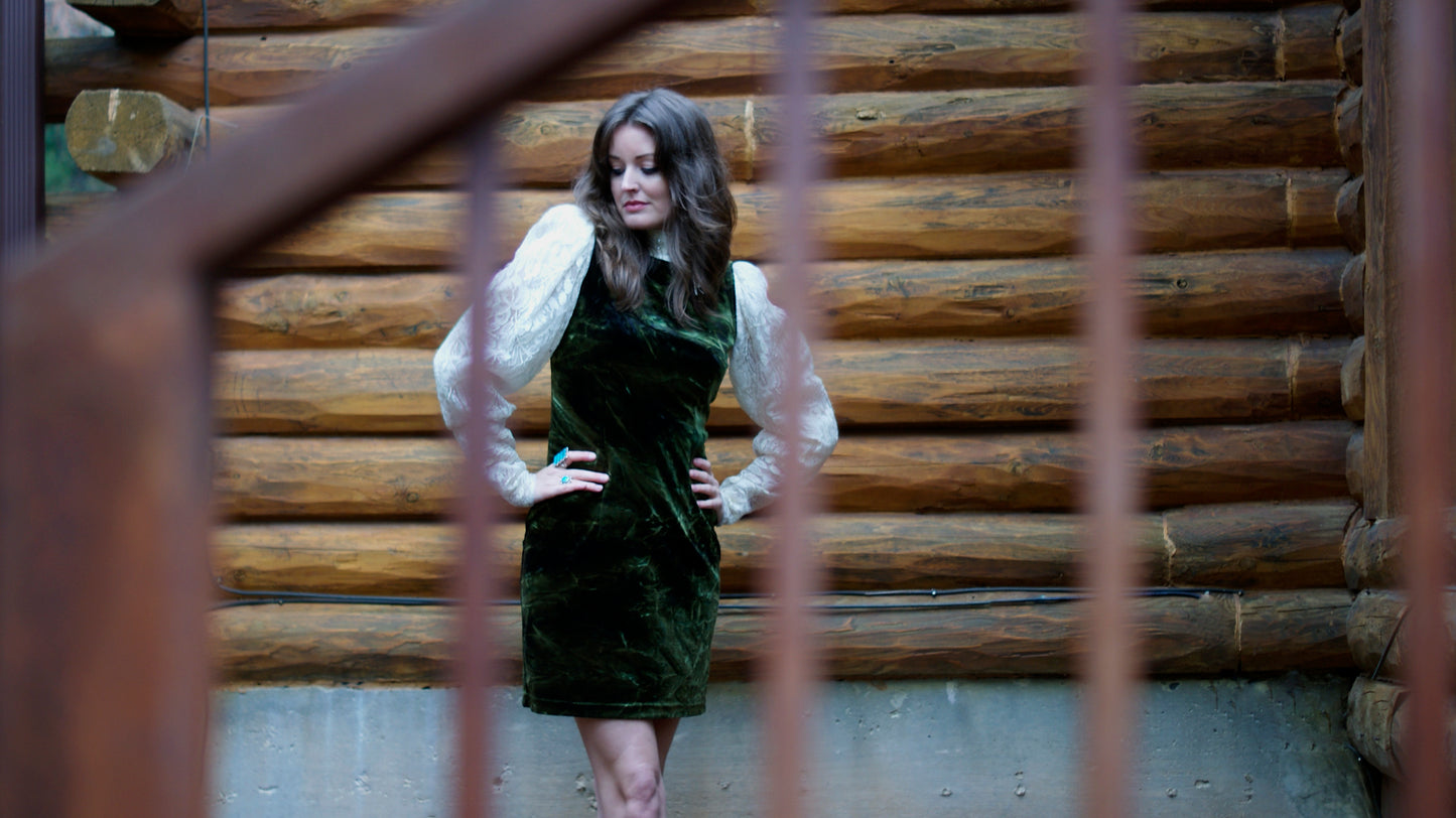 90'S VINTAGE HANDDYED VELOUR MINI DRESS // SIZE SMALL