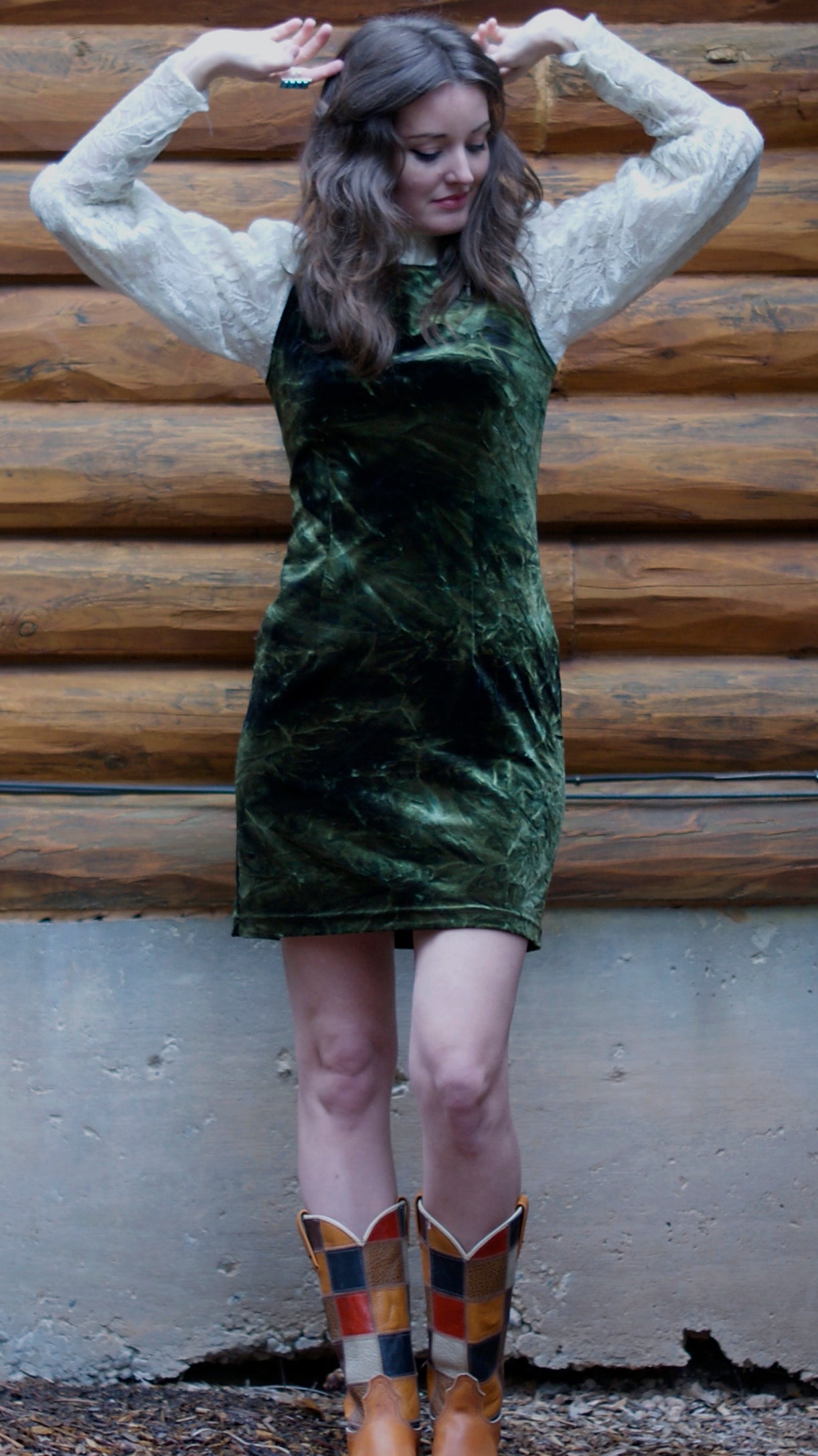 90'S VINTAGE HANDDYED VELOUR MINI DRESS // SIZE SMALL