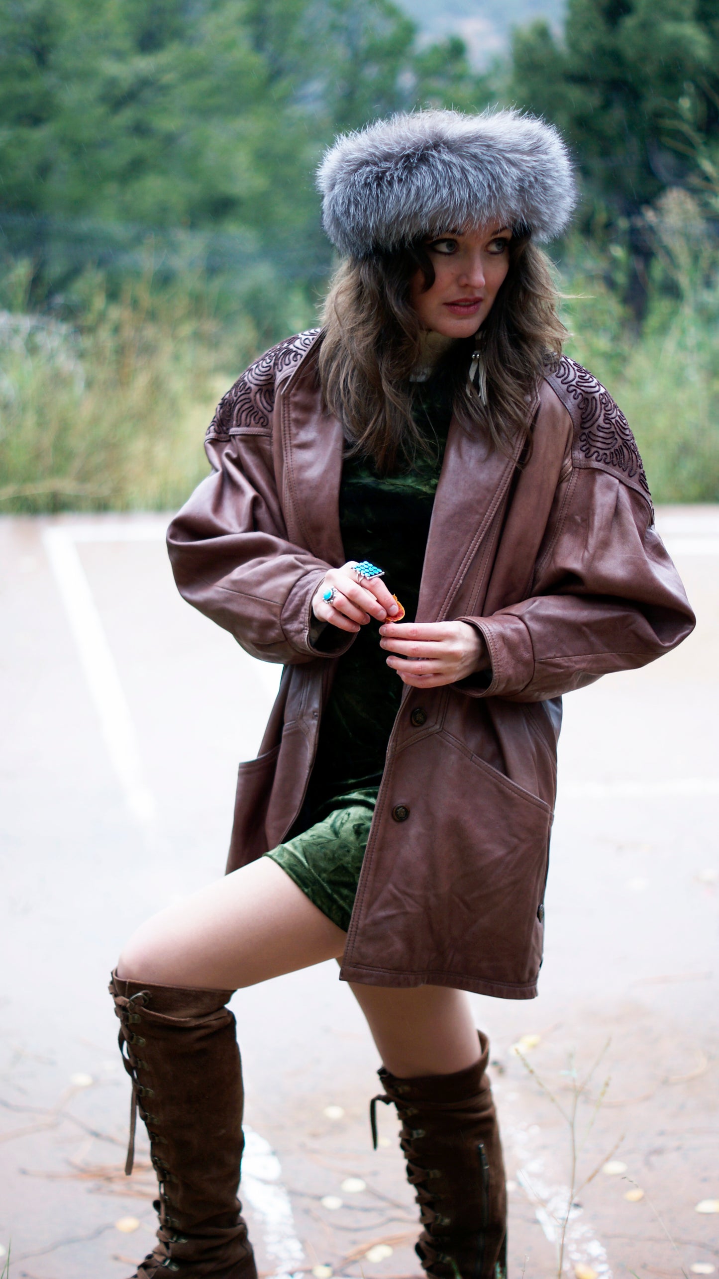80'S VINTAGE ECHTES LEDER BROWN LEATHER WESTERN JACKET // SIZE MEDIUM