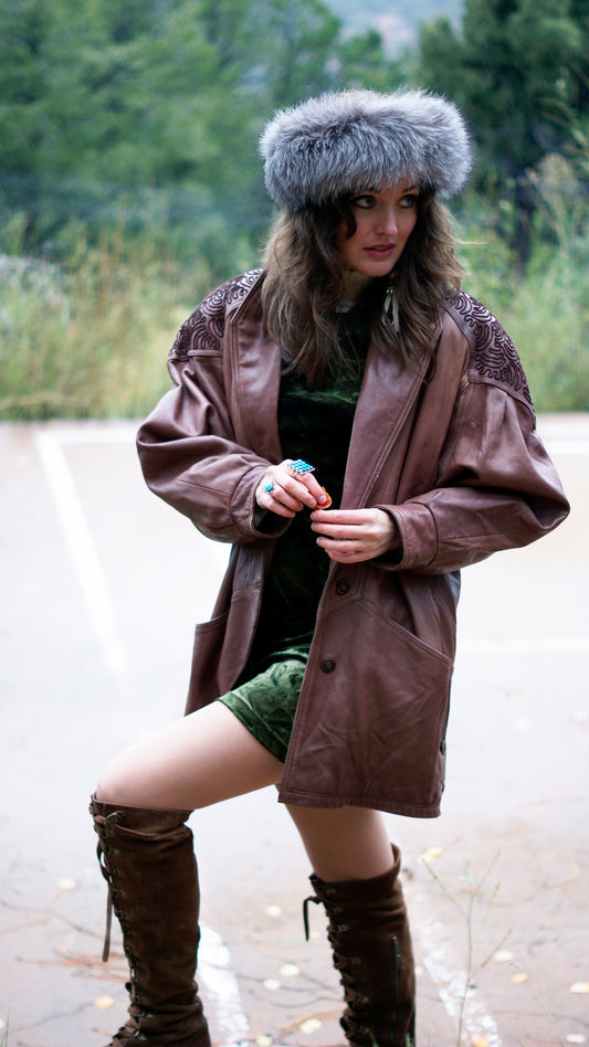 80'S VINTAGE ECHTES LEDER BROWN LEATHER WESTERN JACKET // SIZE MEDIUM