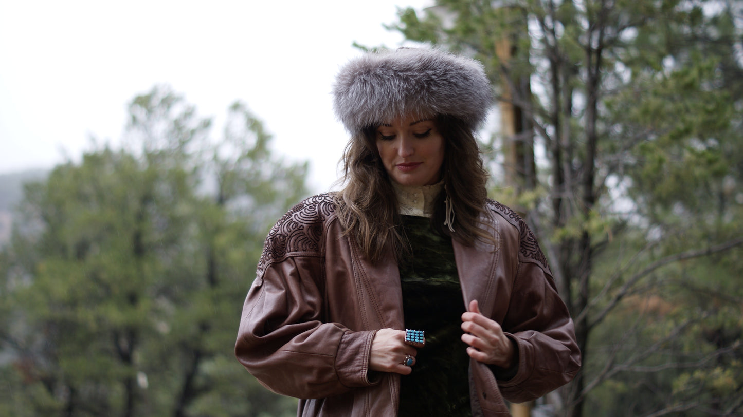 80'S VINTAGE ECHTES LEDER BROWN LEATHER WESTERN JACKET // SIZE MEDIUM