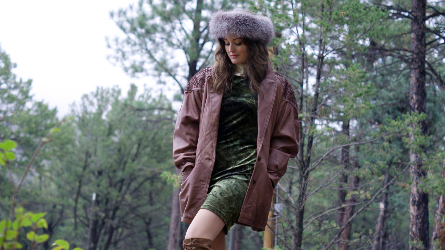 80'S VINTAGE ECHTES LEDER BROWN LEATHER WESTERN JACKET // SIZE MEDIUM