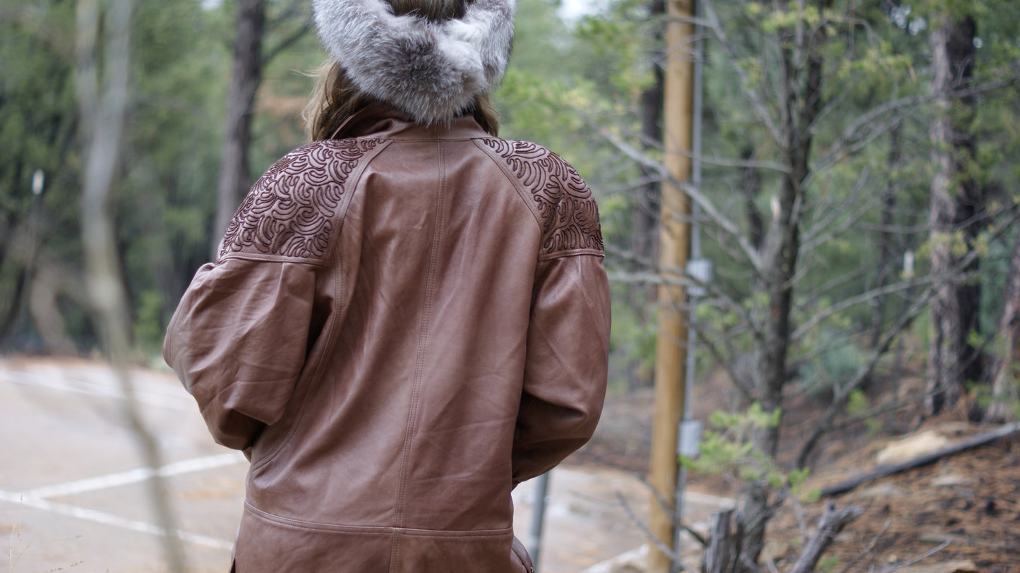 80'S VINTAGE ECHTES LEDER BROWN LEATHER WESTERN JACKET // SIZE MEDIUM